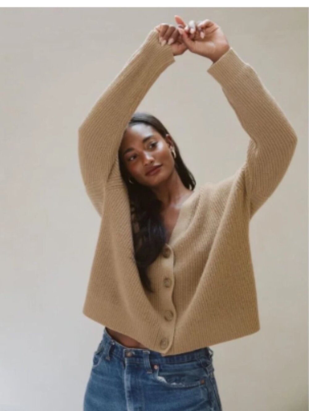 NEW Jenni Kayne Sweater Cropped Cocoon Cardigan Sweater Cashmere in Camel Sz M